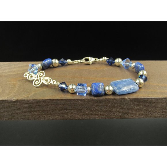 Jewelry - 7" Sterling Silver Blue Crystal And Lapis Lazuli Stones Bracelet Vintage Elegant
